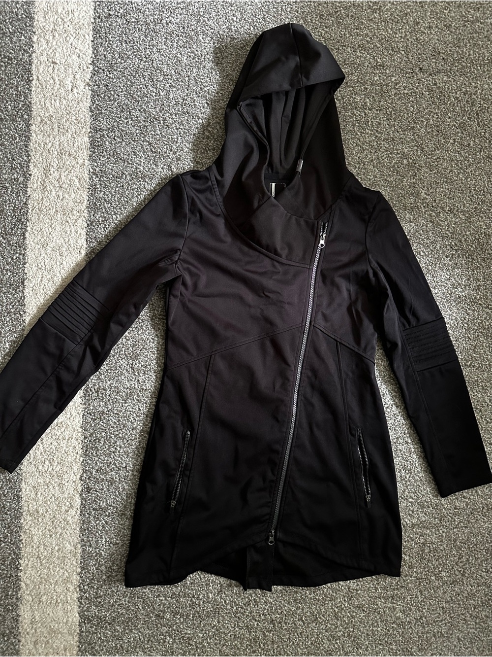 Mondetta Black Hooded Asymmetric Zip Jacket
